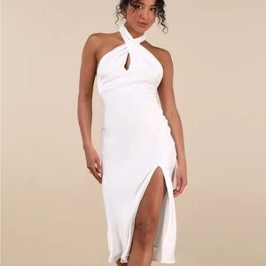 Satin White Halter Midi Dress